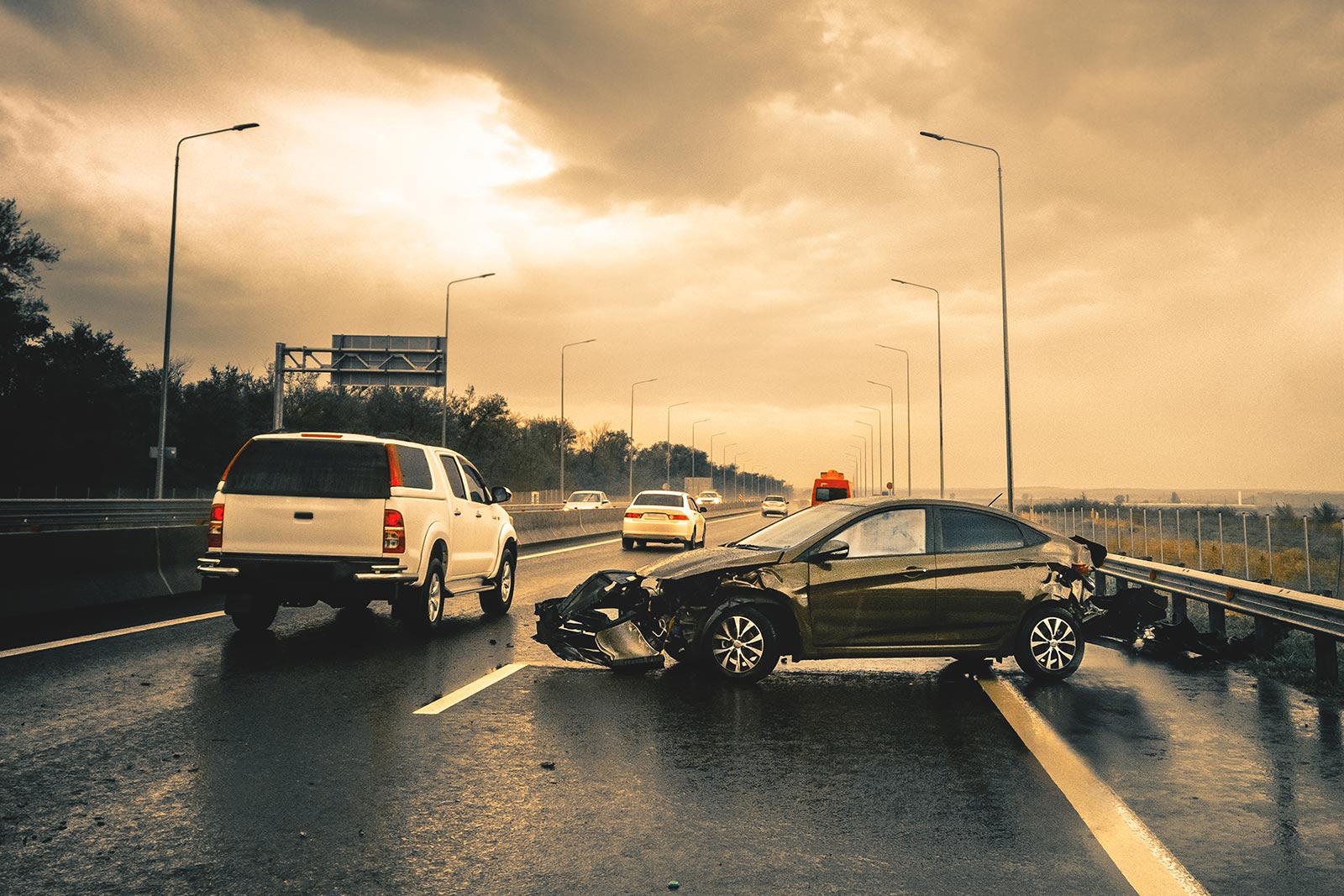 two car accident on rainy highway