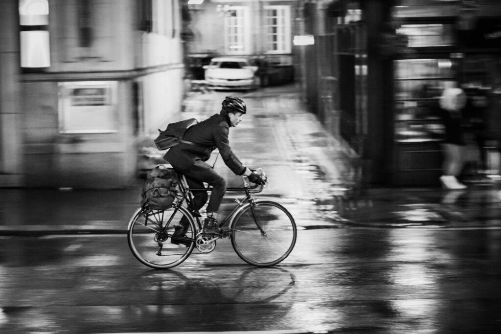 man cycling on his way to work